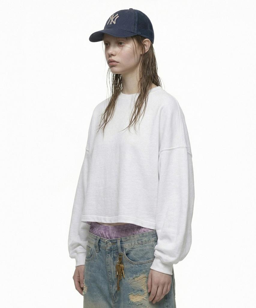 PRINOAR Refined Hughes Heavyweight Crop Long Sleeve T-Shirt - White