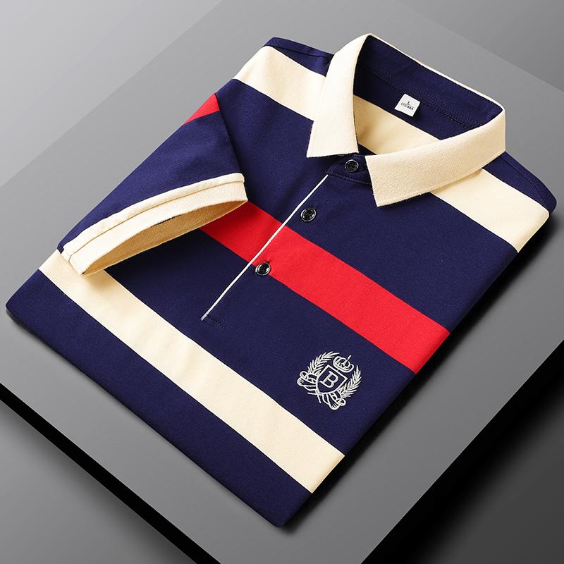 STORN New Summer Men Classic Striped Polo Mens Cotton Short-Sleeved Embroidered Business Casual Hot Polo Shirt M красный