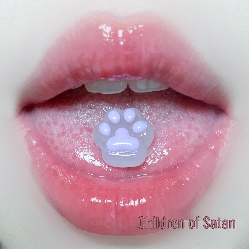 Cat Paw Tongue Stud - Cute Milk-like Piercing Jewelry