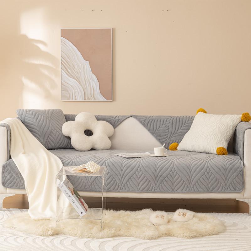 Embroidered Plush Winter Sofa Cushion Cushion Winter New Simple Modern Solid Color Non-slip Sofa Cover