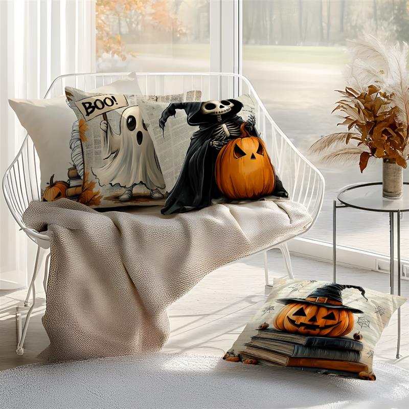 Home Decor Halloween-themed Pillows with Spooky Characters Pattern Cushion Cover Suitable for Sofa Bedroom Car Pillow Cover
