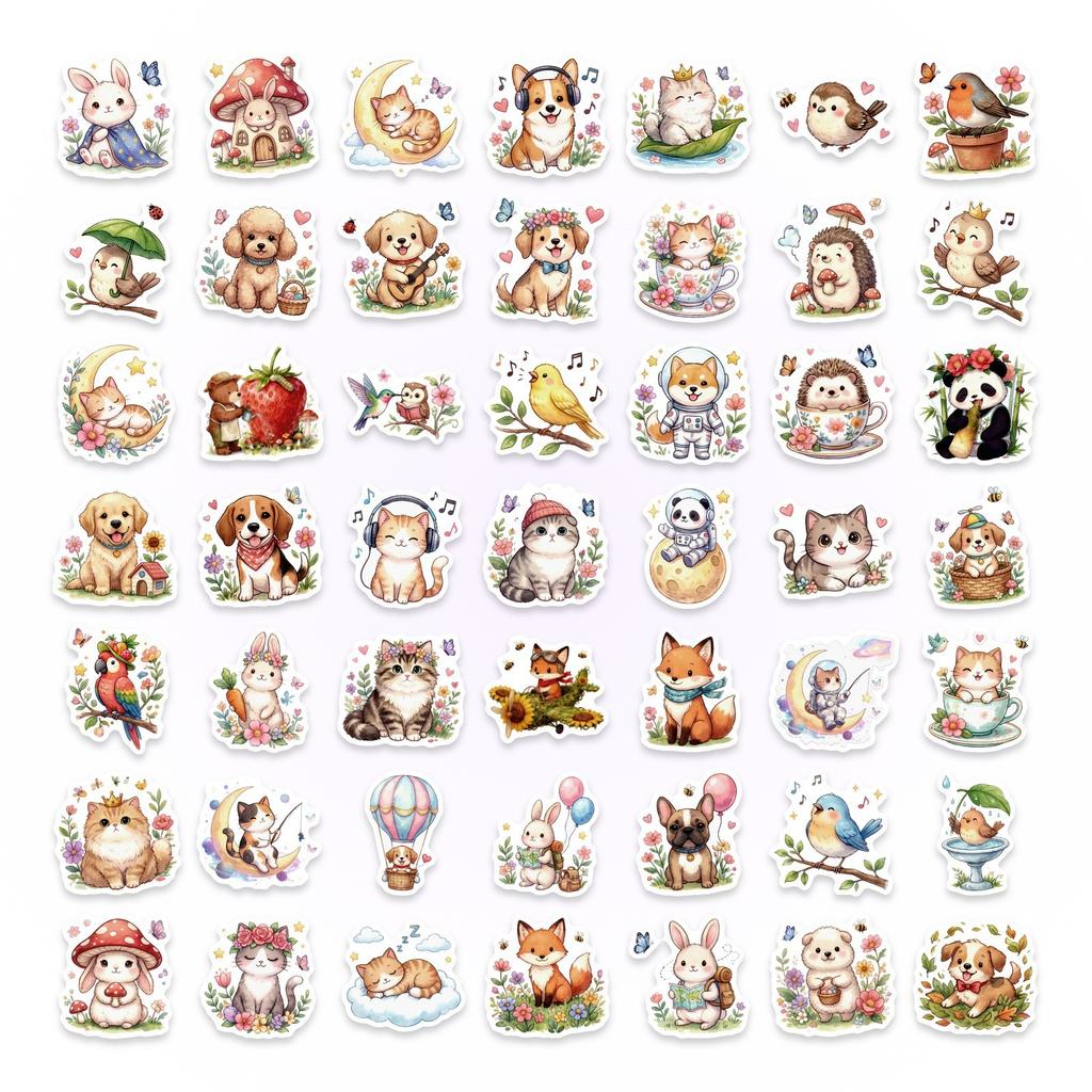 50 Healing Cartoon Cute Animal Creative Stickers Warm Decoration Water Cup Flat Waterproof Sticker