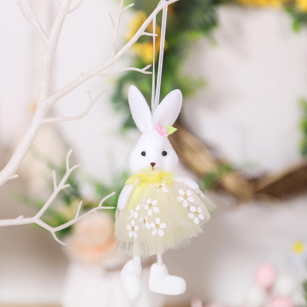 Handmade Rabbit Fairy Ornament Yarn Skirt Flower Dress Bunny Hanging Rabbit Pendant Spring 5.91x3.15x1.18 in жёлтый