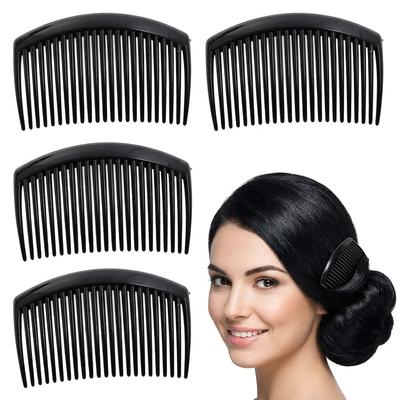 DazzleDiva Black Hair Side Combs, 4-Pack Durable Plastic Clips for Styling Updos Pack of 4