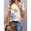 Camiseta de Mujer de Moda con Cuello Redondo y Manga Corta, Estampado Digital 3D con Patrón Floral Personalizado