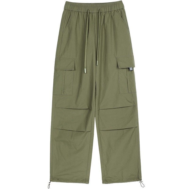Summer ice silk quick-dry cargo pants for women, loose high-waisted drawstring jogger hiking pants, American harem sweatpants trendy for women