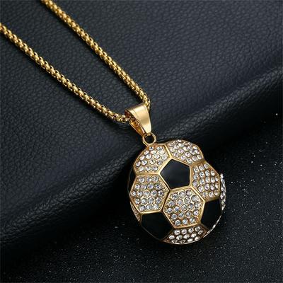 Hip Hop Iced Out Bling Fußball Anhänger Gold Farbe Edelstahl Sport Halskette Für Frauen Männer Schmuck Geschenk 2025