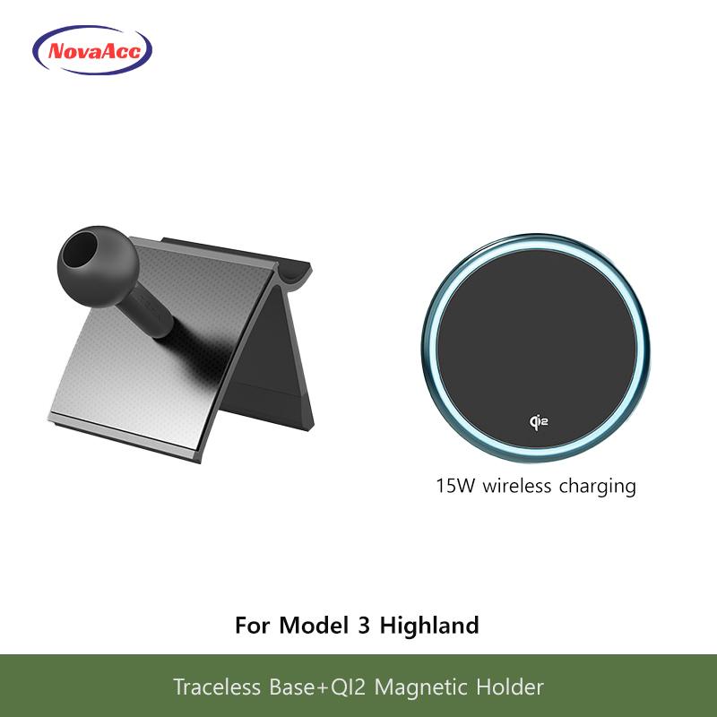 Auto Magnetischer Kabelloser Lade-Handyhalter Für Tesla Model Y Juniper Model 3 Highland 2021-2025 Transparente Basis OBD-Ladegerät
