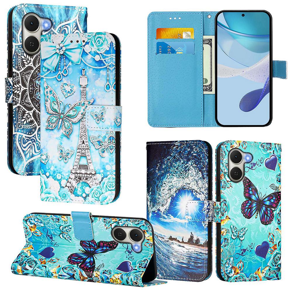 Cute Painted Leather Flip Case on For Tecno Pova Curve 2 Camon 50 Spark Go 3 2 1 1S Pop 10 10C Wallet Stand Book Cover Card Slot