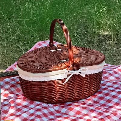 Picnic Basket Storage Serving Beach Rural with Washable Liner Portable Camping Outdoor