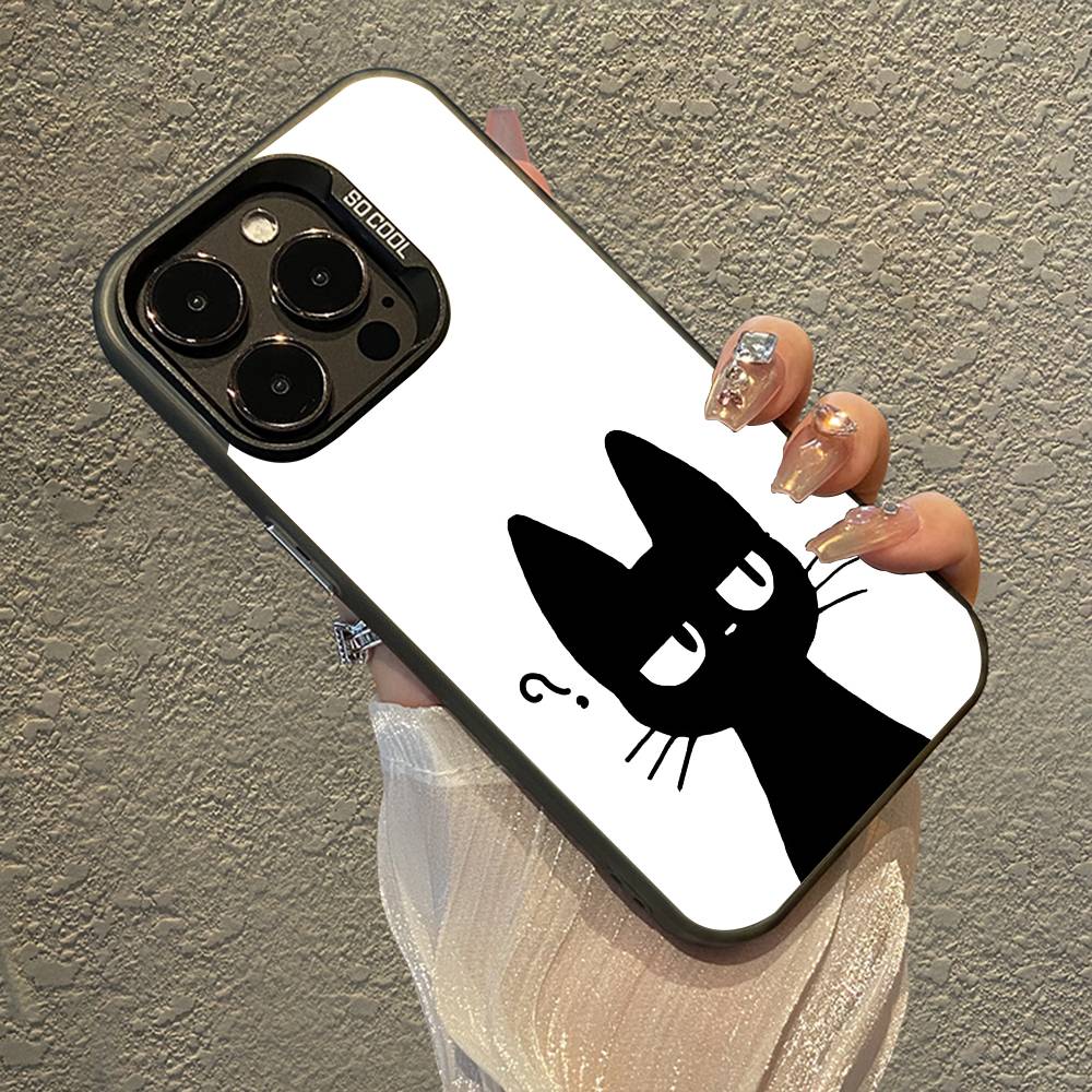Cute Black Cat Phone Case For IPhone 16 15 Plus 14 13 12mini 11Pro Max Candy Matte Shockproof Back Cover