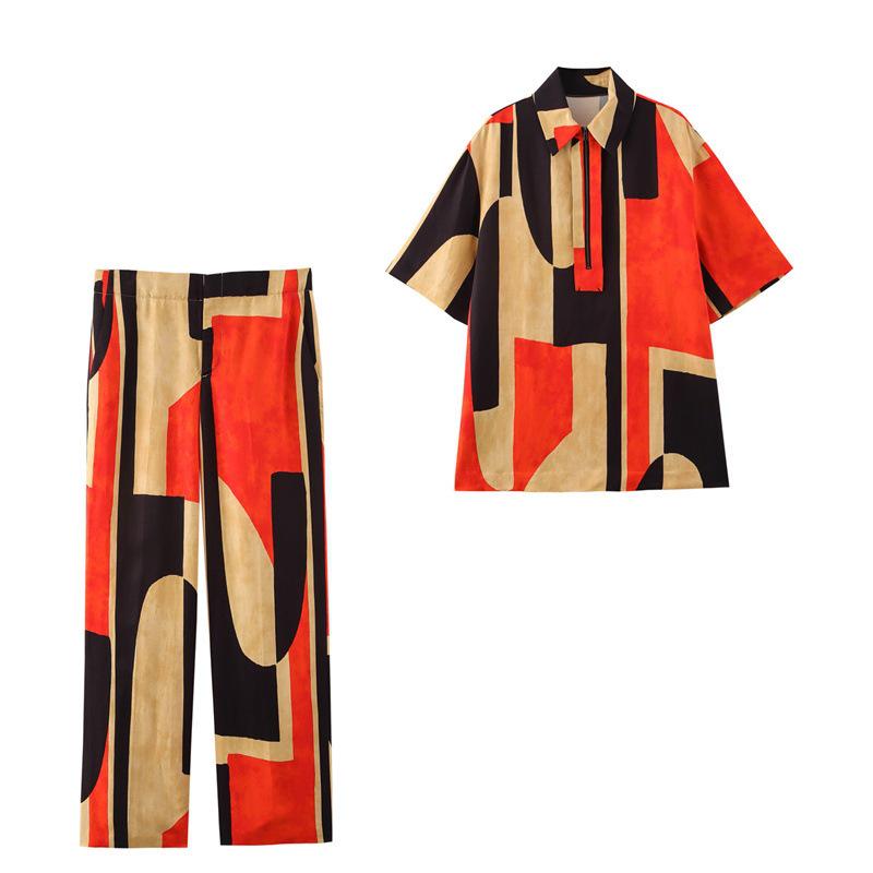 

TAOP&ZA Women s Spring/Summer Fashion Print Shirt & Casual Pants Set L