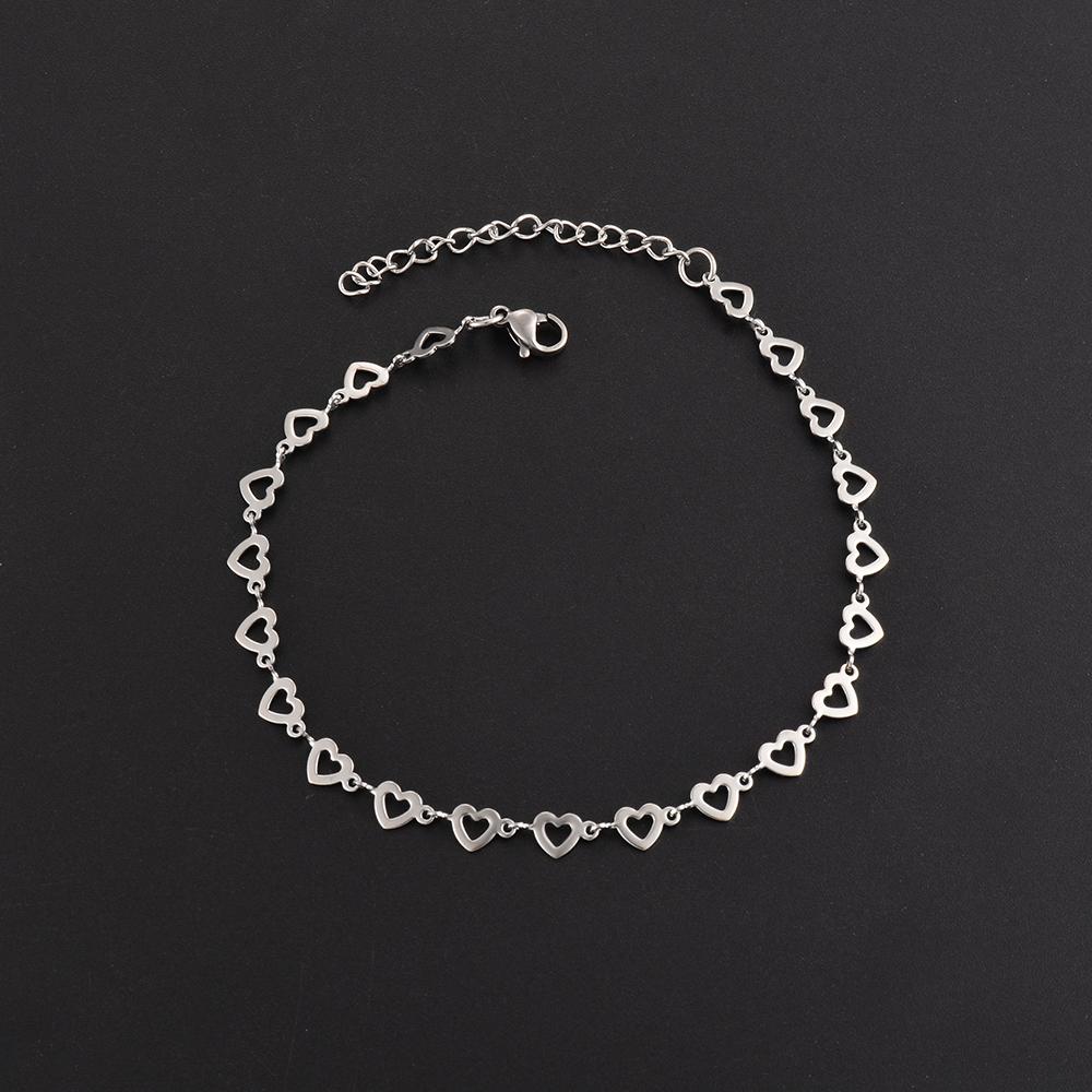 Handmade Heart Chain Necklace Bracelet Anklet For Women Stainless Steel Steel Color Fashion Jewelry With 5cm Extention Chain