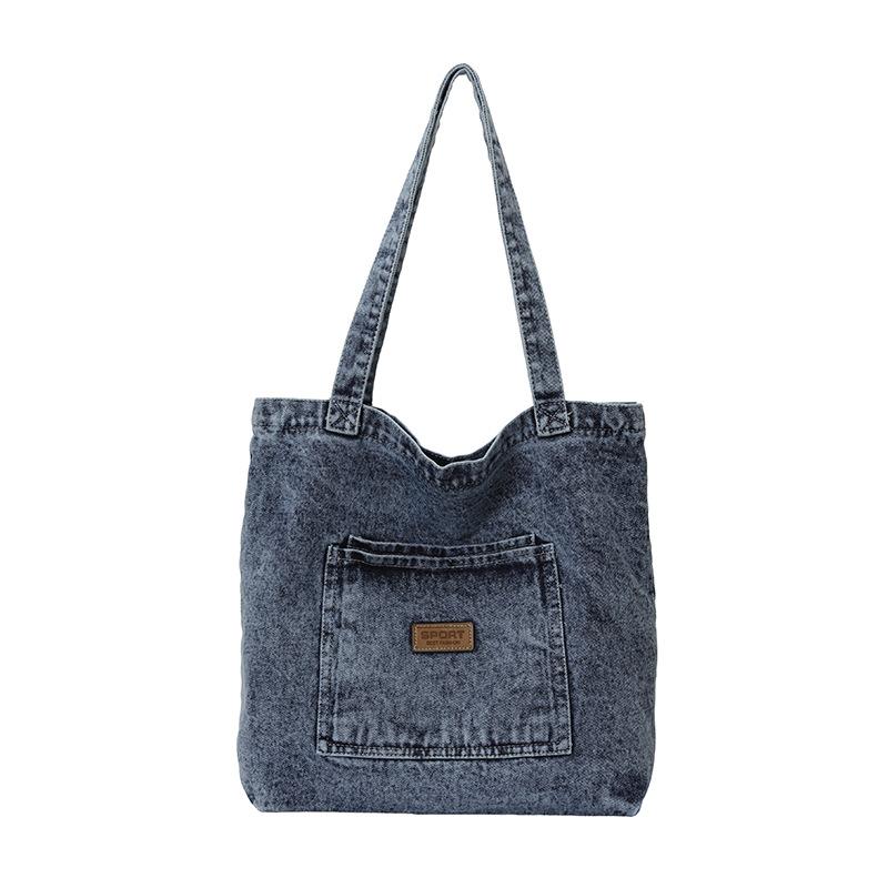 Trendy Vintage džínové tašky přes rameno pro ženy Ležérní dámská kabelka s velkou kapacitou Jednoduchý design se stehy Univerzální dívčí taška