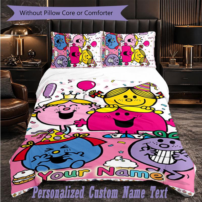 Personalized 3Pcs Bedding SetMr. Men & Little Miss Custom Text Duvet Cover Pillowcase Set Bedroom Gift