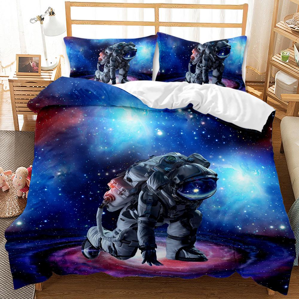 Spaceship Duvet Cover - Spaceship Traveling Through The Galaxy Theme, With Pillowcase EU single(135x200cm)