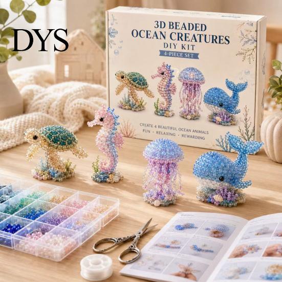 3D Beaded Animal Kit Tiny DIY Kit, Cute Mini Sea Life Beads Embroidery Relaxing Craft Activity Handmade Bead Art Making Set for Adults, Lovers Project