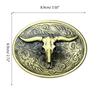 Vintage Carved Floral Pattern Belt Buckle Metal Adult Bull Head Shape Buckle Replacement DIY Craft Belt Oval Buckle