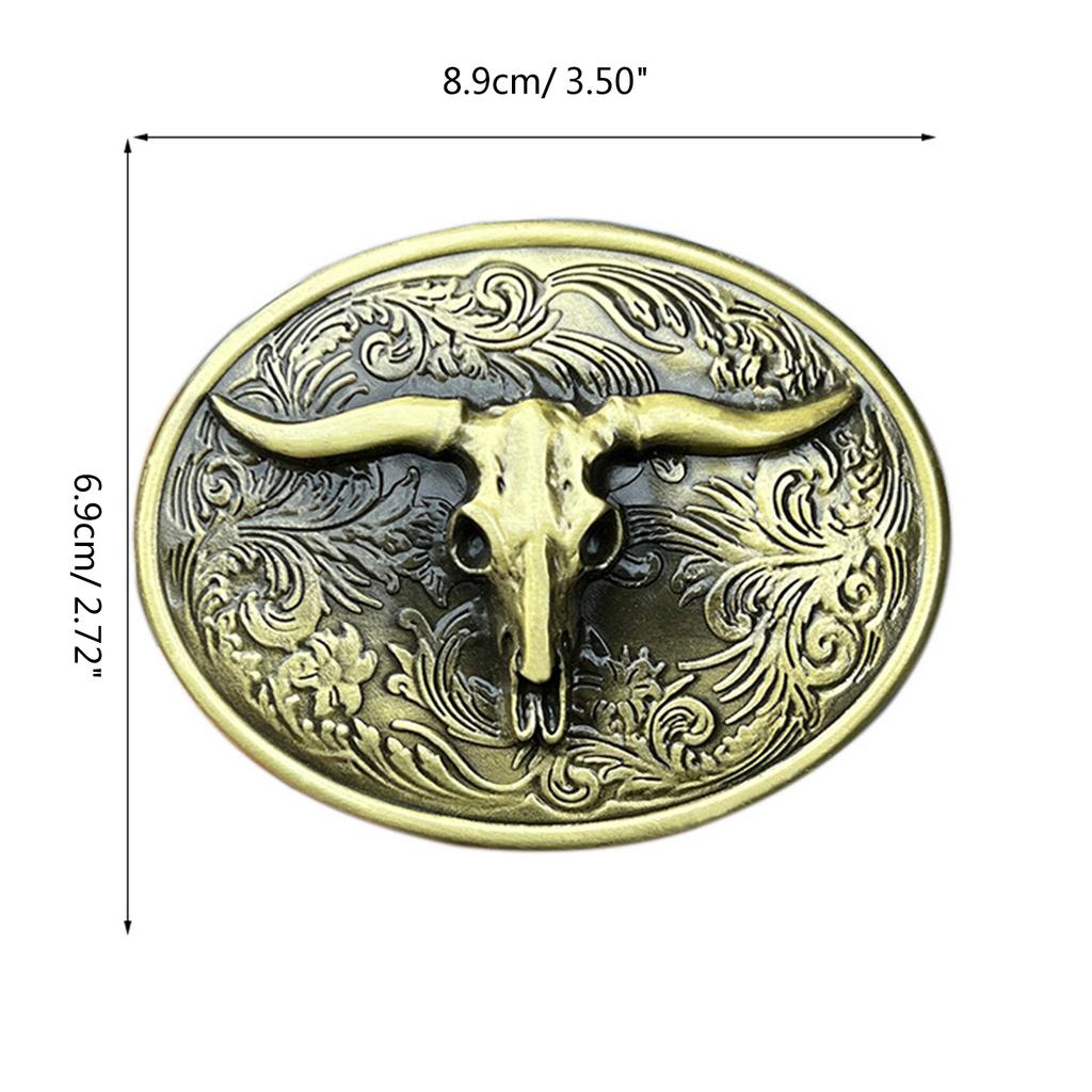 Vintage Carved Floral Pattern Belt Buckle Metal Adult Bull Head Shape Buckle Replacement DIY Craft Belt Oval Buckle