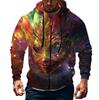 Men's Sports Casual Fleece Hoodie Carnival Print Hoodie Cardigan Zipper Multi-pocket Hoodie Coat