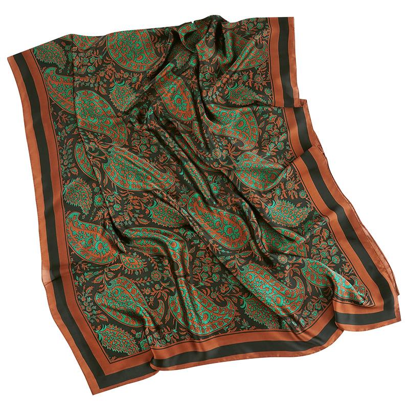 180*90cm Stort Silkesatengskjerf Dame Cashewnøttblomst Trykt Skjerf Vår- og Sommerstiler Nytt Sjal Wrap Kvinnehånd NY