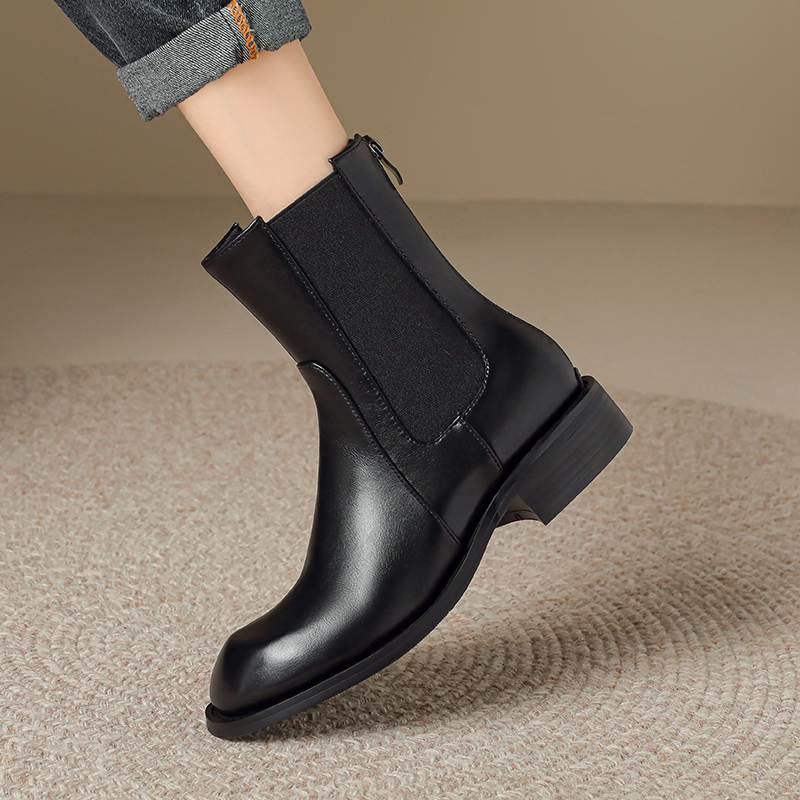Krazing Pot Microfiber Autumn Winter Shoes Low Heels Size 43 Chelsea Boots Back Solid Color Preppy Style Ankle Boots