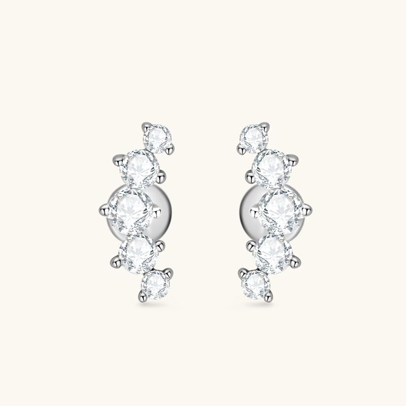 Factory Direct Supply with Certification Moissanite Earrings Graduated Curved Climber Earrings in 925 Sterling Silver for Women