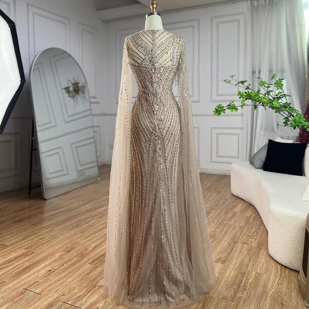 Serene hill nude split flying sleeves fishtail, thin temperament banquet host dress LA11119B