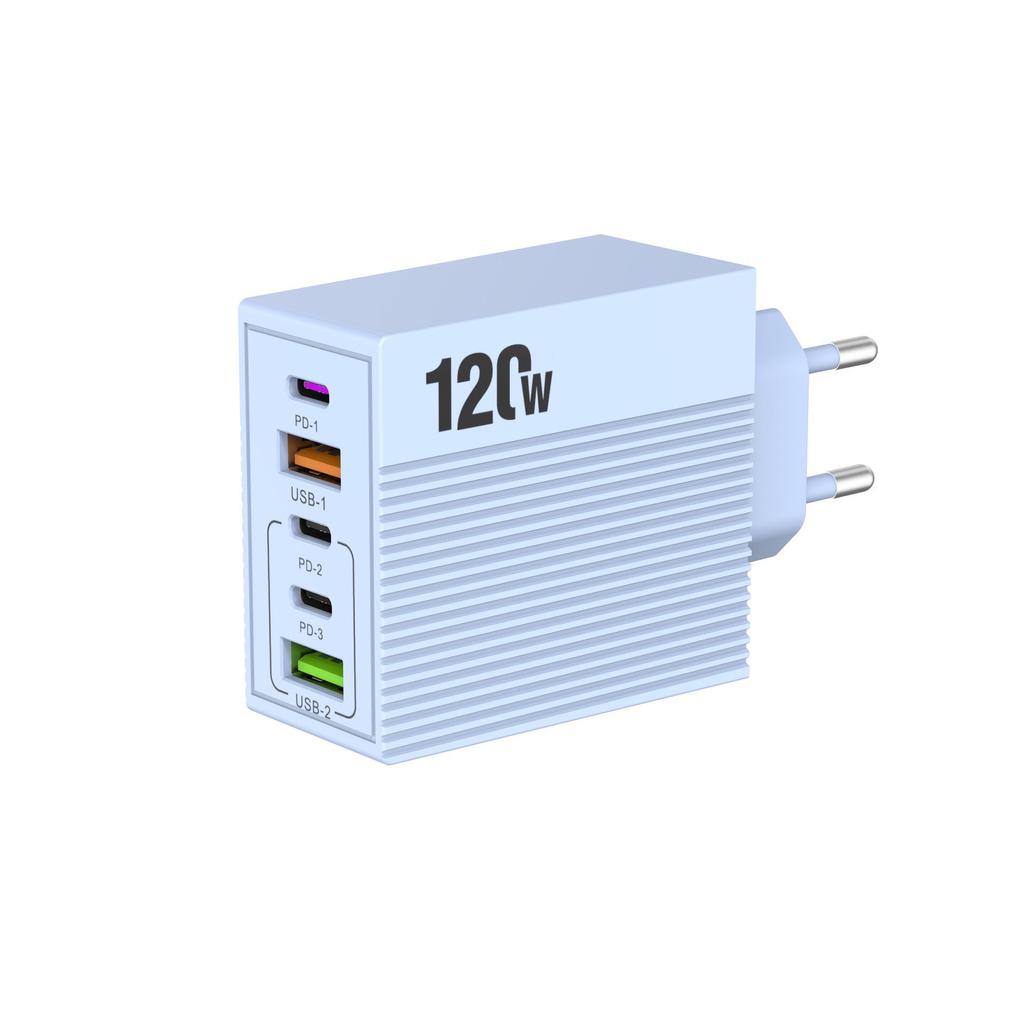 Caricabatterie Rapido Multi-Porta da 120W con Spina USA/UE/UK - Dispositivo da Viaggio Compatto, Supporto Completo Protocolli