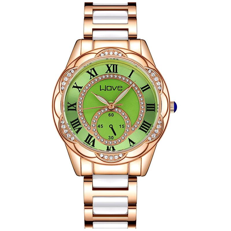 Langjue Diamantbesetzte Uhr Damen Spitze Zifferblatt Imitation Keramik Damen Uhr Mode Temperament Quarz Uhr