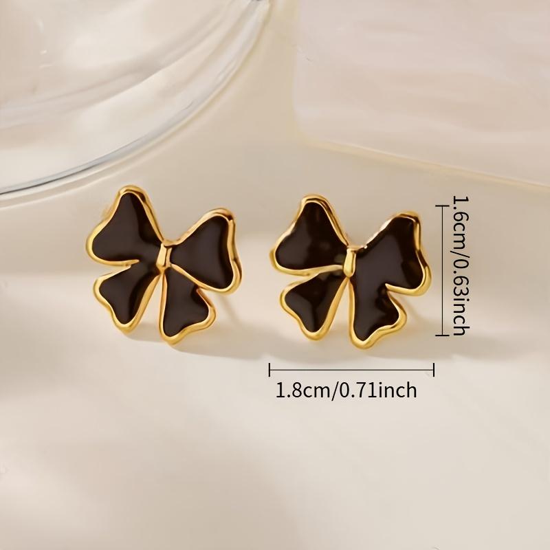 1 Pair of Sweet and Simple Resin Bow Earrings, Stainless Steel Jewelry, for Women, Sweet and Cute Pink/white/black Bow Earrings чёрный