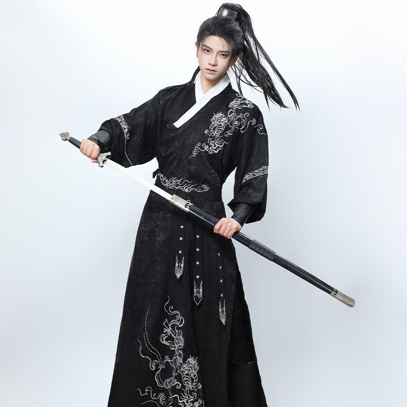 Chinese Ming Dynasty Style Straight-neck Shirt Suit Hanfu For Men