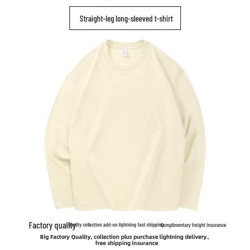 Heavyweight 300g Pure Cotton Long Sleeve White Basic T-shirt, Unisex Solid Color Base Layer