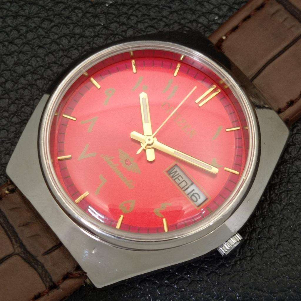 USED VINTAGE CITIZEN AUTOMATIC 8200 JAPAN MENS ARABIC RED DIAL WATCH a434807-2 R123-a434807