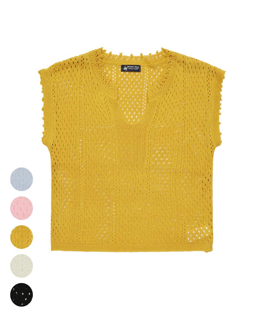 BHPOLOCLUB Women'S Summer Airhole Scallop Vintage Knit 5 Colors Tk104