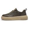 Genuine Leather Men's Casual Shoes, Thick-soled, Anti-slip, Wear-resistant, Height-increasing, Street Fashion, Retro Board Shoes