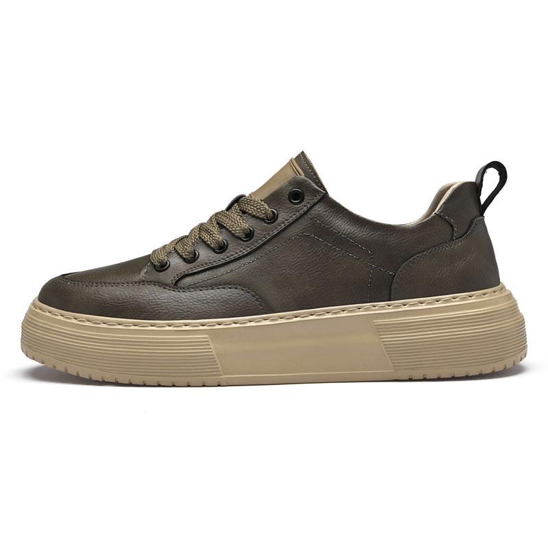 Genuine Leather Men's Casual Shoes, Thick-soled, Anti-slip, Wear-resistant, Height-increasing, Street Fashion, Retro Board Shoes