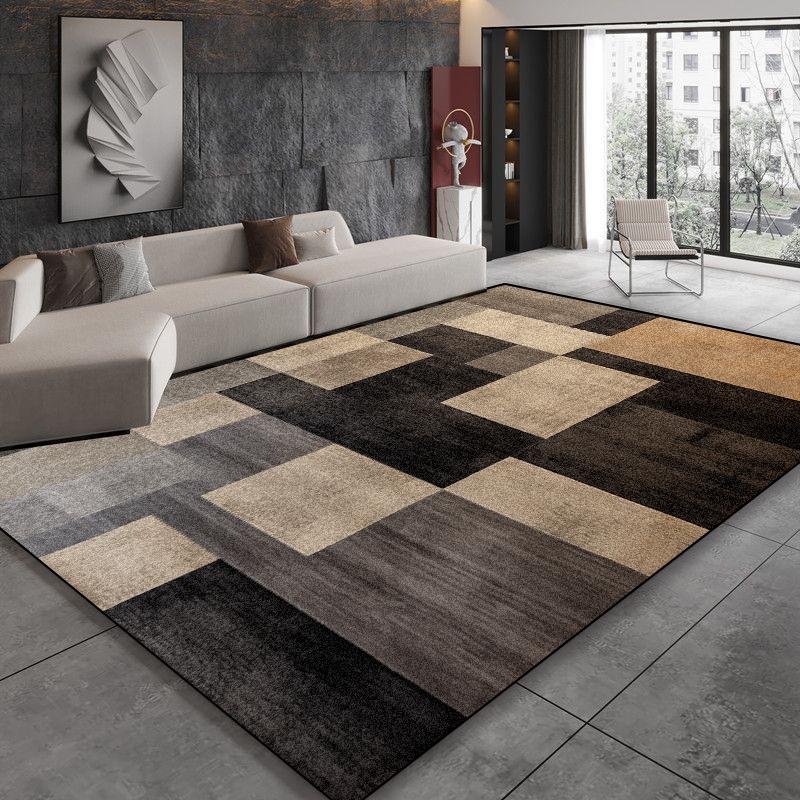 Modern Black Brown Geometry Carpet Living Room Decor Bedroom Bedside Soft Floor Mat Home Sofa Non-slip Large Rugs Customizable