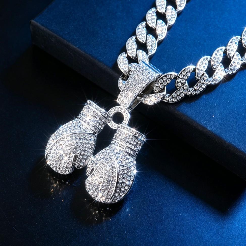Hip Hop Boxing Gloves Pendant Full Diamond Alloy Men's Personality Trend Necklace Accessories