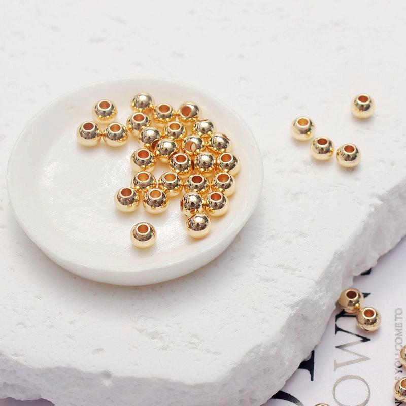 18K Gold Accessory: Shiny Small Solid Copper Round Beads for DIY Handmade Bracelets and Jewelry Spacers
