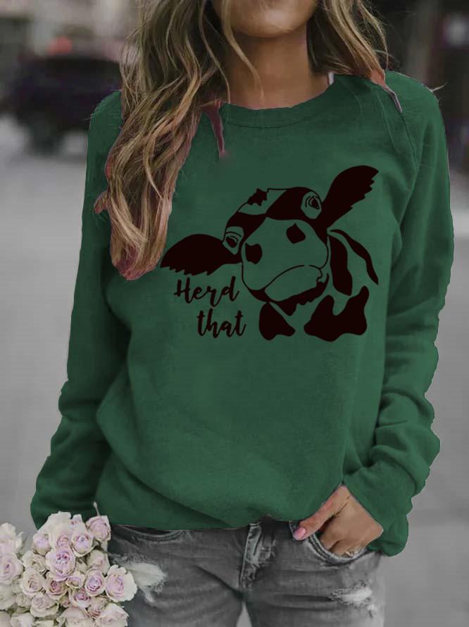 Women's Cow Print Round Neck Hoodie