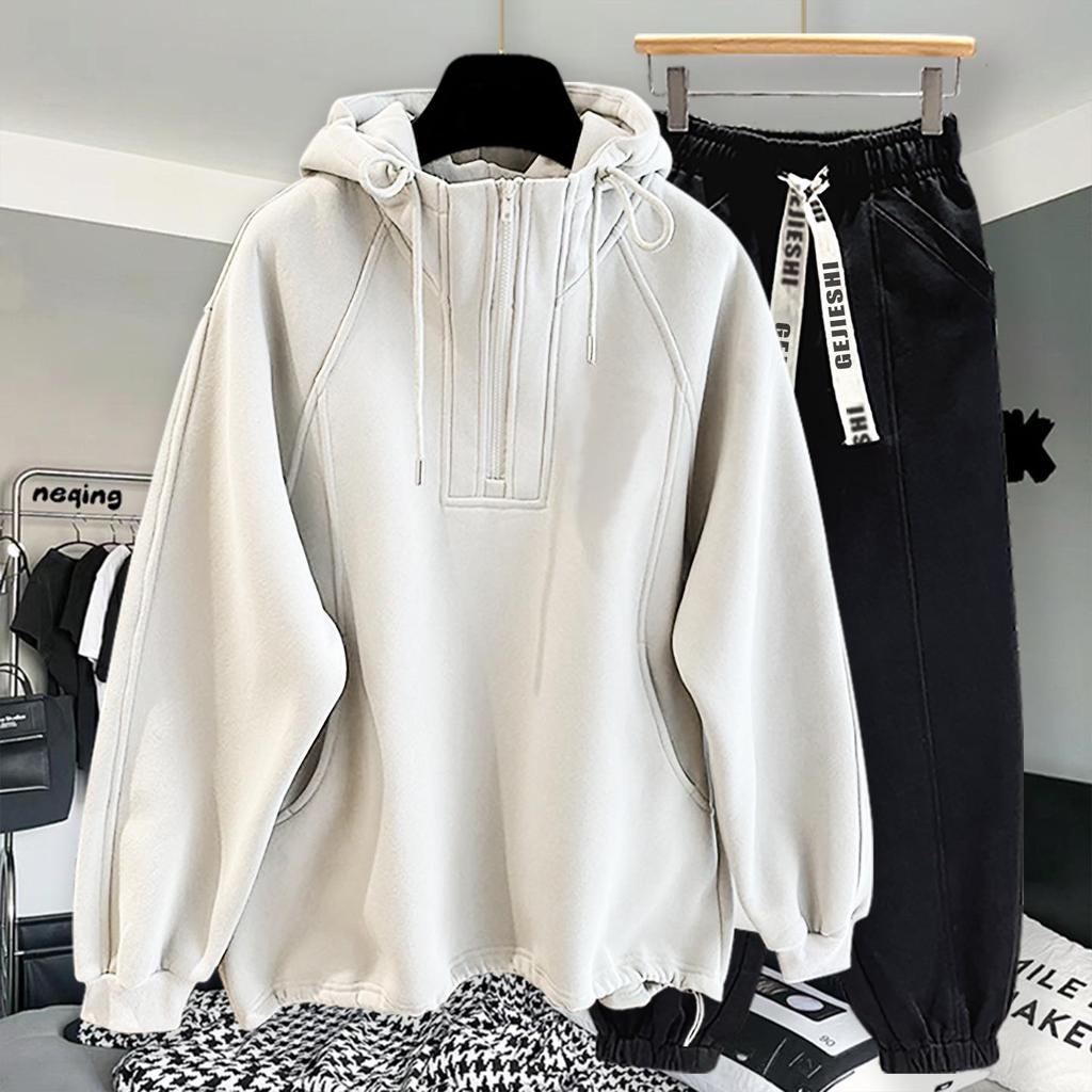 High-Quality Oversized Half-Zip Hoodie - Solid Color, Breathable Patchwork Design for Spring & Autumn