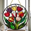 2D Flat Plants Flowers Round Acrylic Decoration Sign, Tulip, Home Decor Plaque Hanging Wall Art Decorative Garden Decoration for Room Door Signs Hangi