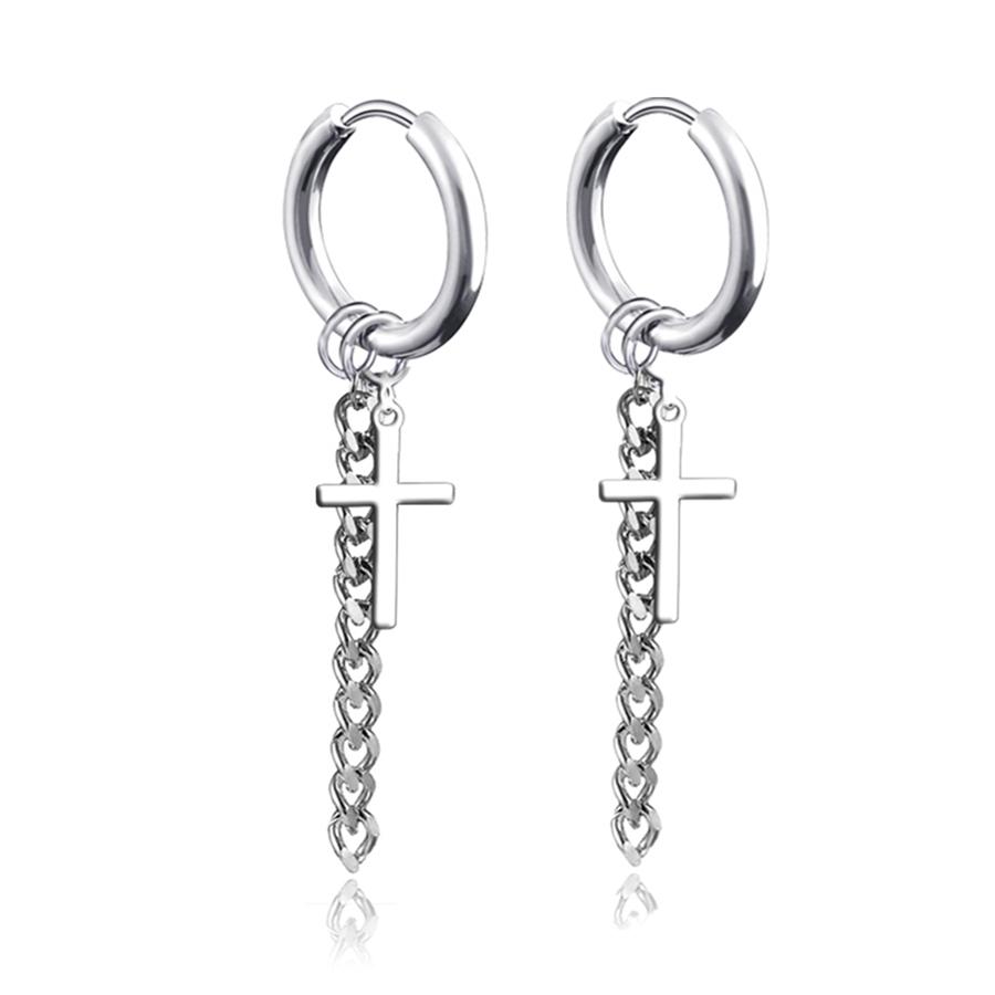 New Punk Stainless Steel Chain Hoop Earrings For Women Men Trendy Goth Pop Hip Hop Pendants Ear Jewelry Accessories Earring