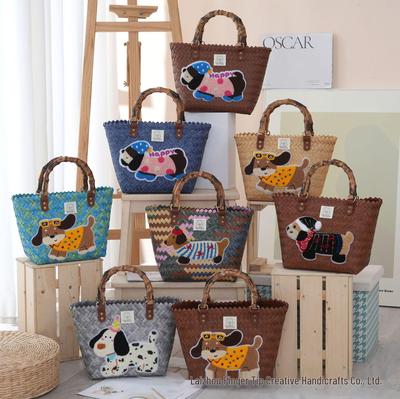 Vintage Dachshund Ladies Bamboo Hand-Woven Handbag