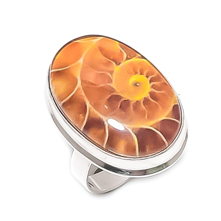 

Ископаемый аммонит Драгоценный камень Ювелирное изделие Кольцо из стерлингового серебра 925 пробы Размер 9