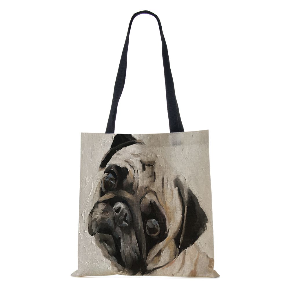 Dog Women Shoulder Bag Shopper Canvas Casual Grocery Handbag Eco Reused Print Painting Vintage Large Capacity Tote Books Bag CLE