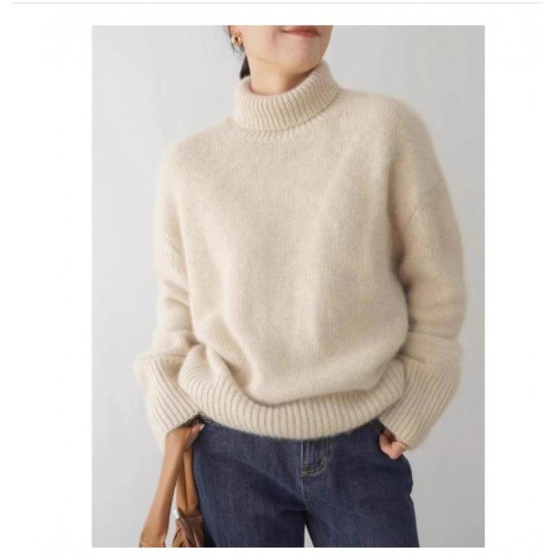 

Women s Fashion Casual Fall Winter Solid Color Print Long Sleeve High Neck Sweaters XL абрикосовый