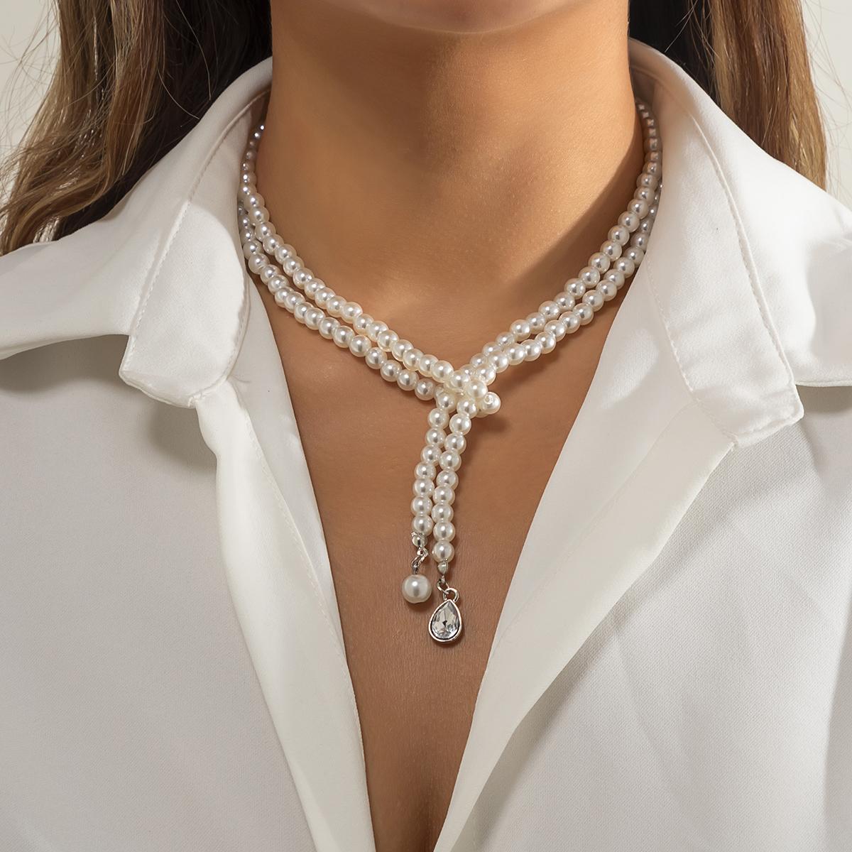 

Imitation Pearl Beads Chain with Crystal Pendant Necklace for Women Long Tassels Necklaces 2026 Fashion Jewelry Neck Accessories белый