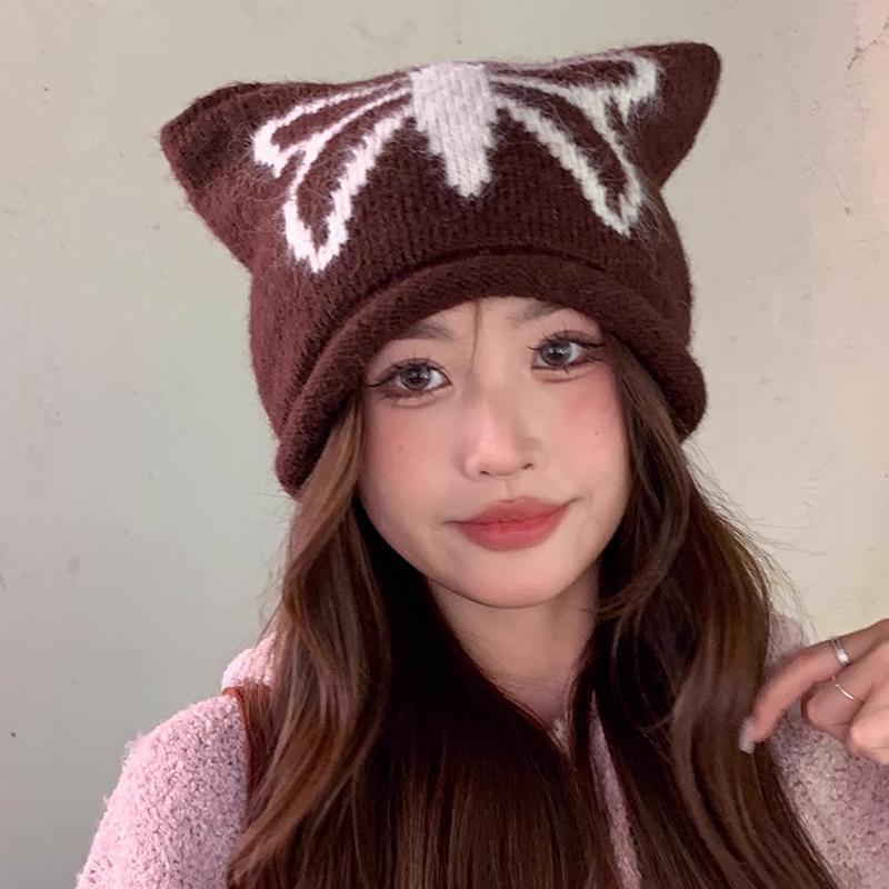 Autumn And Winter Cute Cat Ear Knitted Wool Hat Women'S Warm Ear Protection